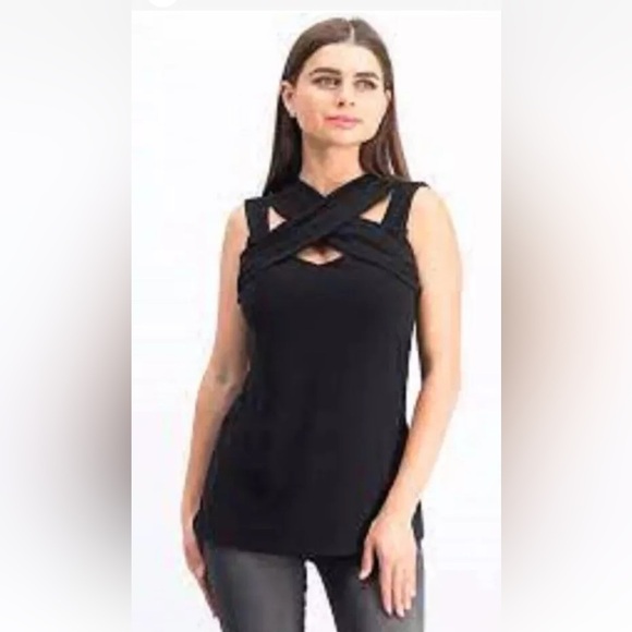 INC Women's Deep Black Crisscross Cutout Front Heritage Party Blouse Top, NWT - Picture 6 of 6